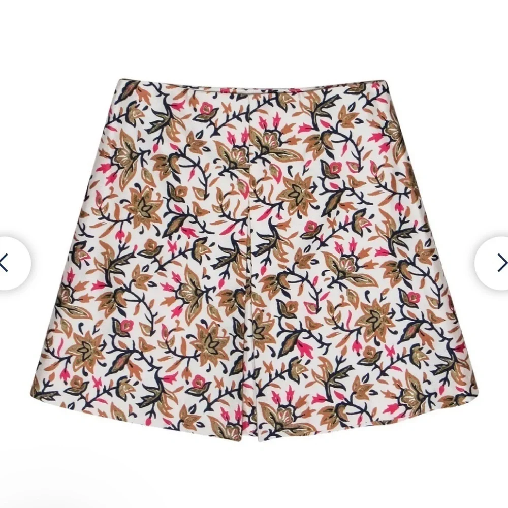 Tory Burch - Cream & Multicolored Floral Print Silk Miniskirt Sz 6 NWT